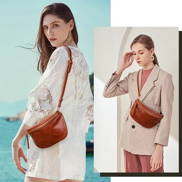 Lady Elegant Brown Leather Crossbody Bag - Picture 2 of 7